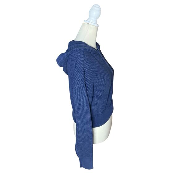 Tommy Jeans Cropped Hoodie Blue Waffle Knit Designer Full Zip Jacket US Size S - Picture 9 of 9